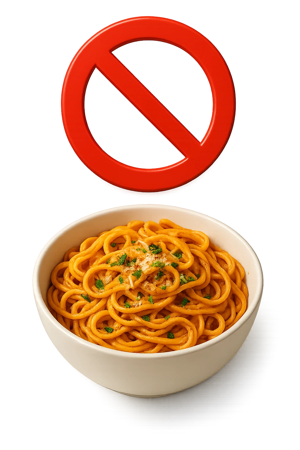 BOWL DI PASTA CON DIVIETO SOPRA,  realistici emoji