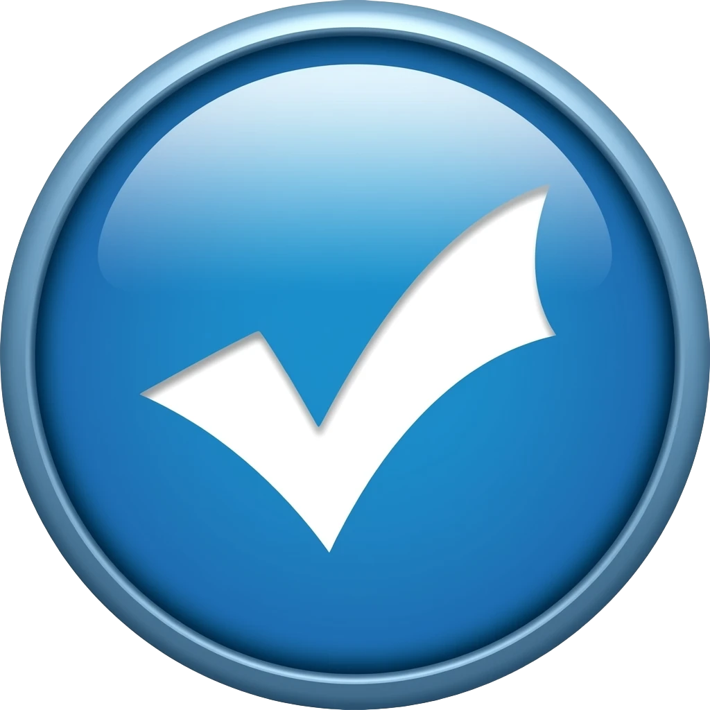 Blue circle with a white verification transparent background emoji