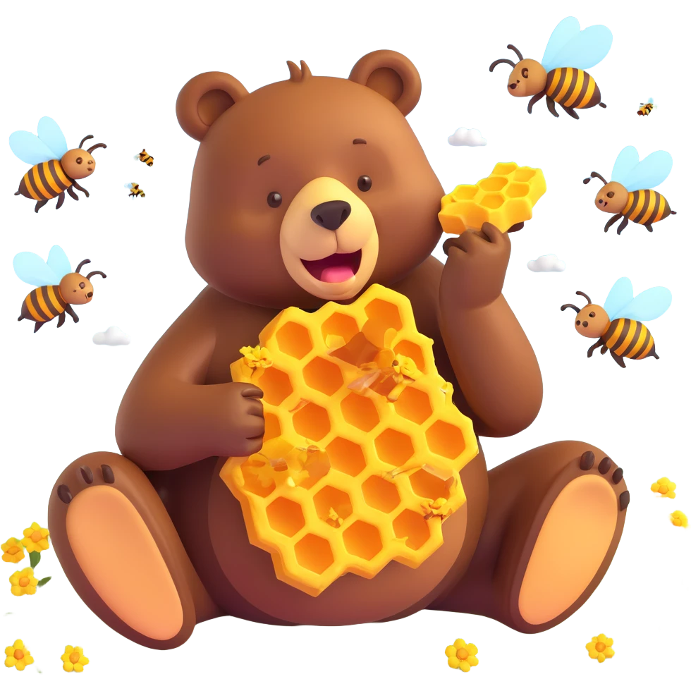 bear eating honeycomb with bees flying around emoji
