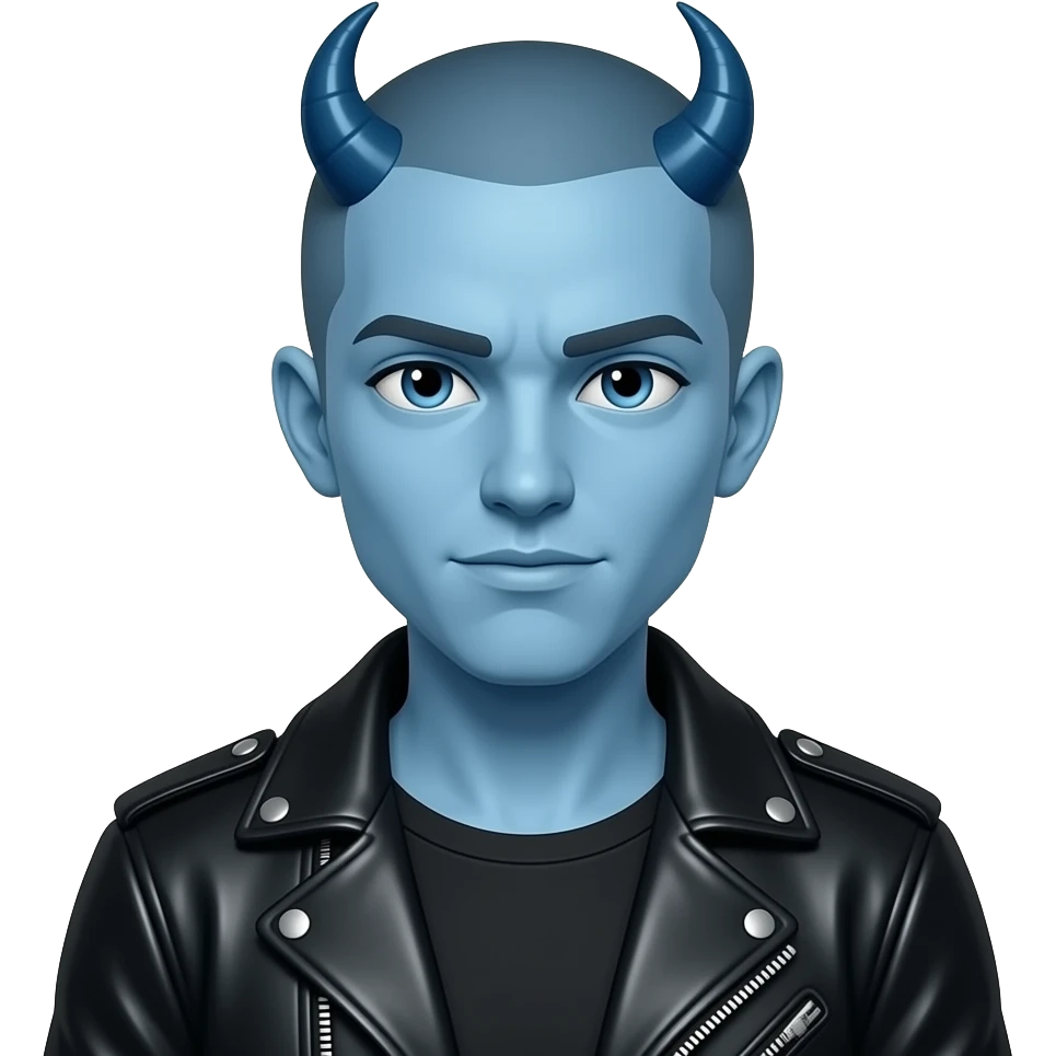 blue short hair man devil with black leather jacket emoji