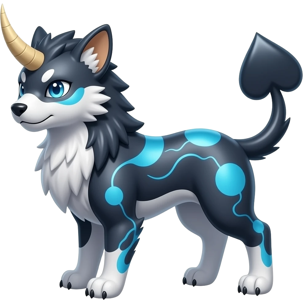 Horned Digitigrade furry fuzzy elemental realistic pretty elegant sleek shiny patterned quadrupedal Randomly patterned Shinx-Pyroar-Houndour-Arcanine-Electrike-animal-hybrid, full body, with an imp-spade-tail emoji
