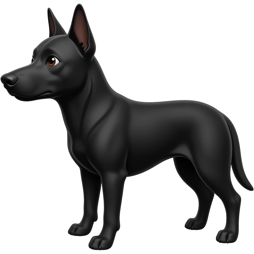 Créer un emoji chien noir, il a de grande oreille noires et un long museau. Le poil est court et fin emoji