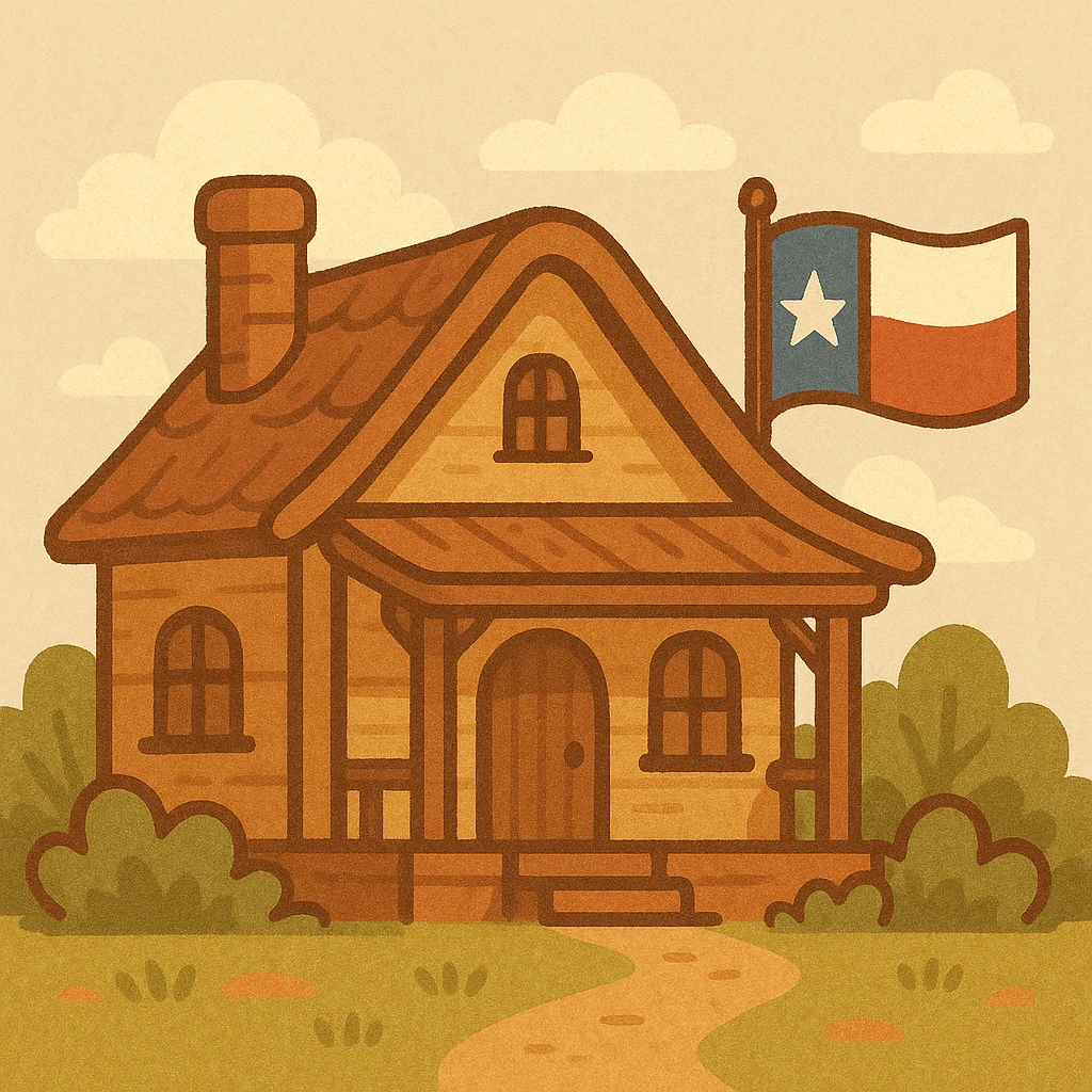 A cozy house with a Texas flag, western style, warm colors emoji