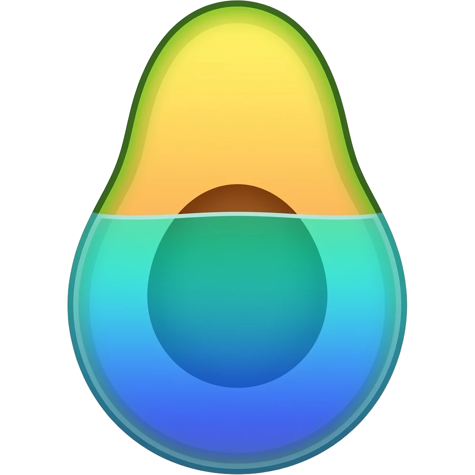 Yellow Orange and red combined avocado and third half is cyan light blue half dark blue dark blue and darker blue emoji