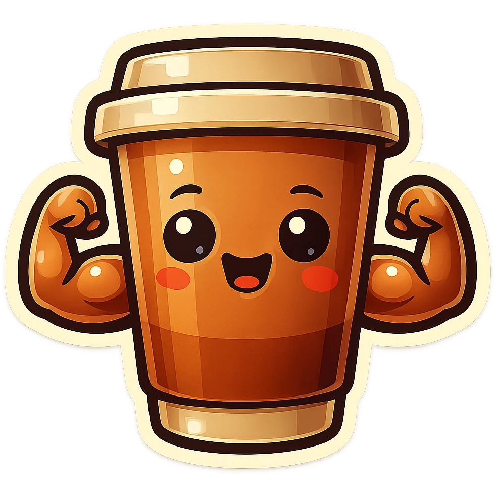 Tall coffee cup, showing off muscles emoji