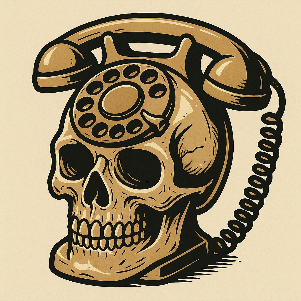 a creative fusion of a skull combined with a telephone emoji
