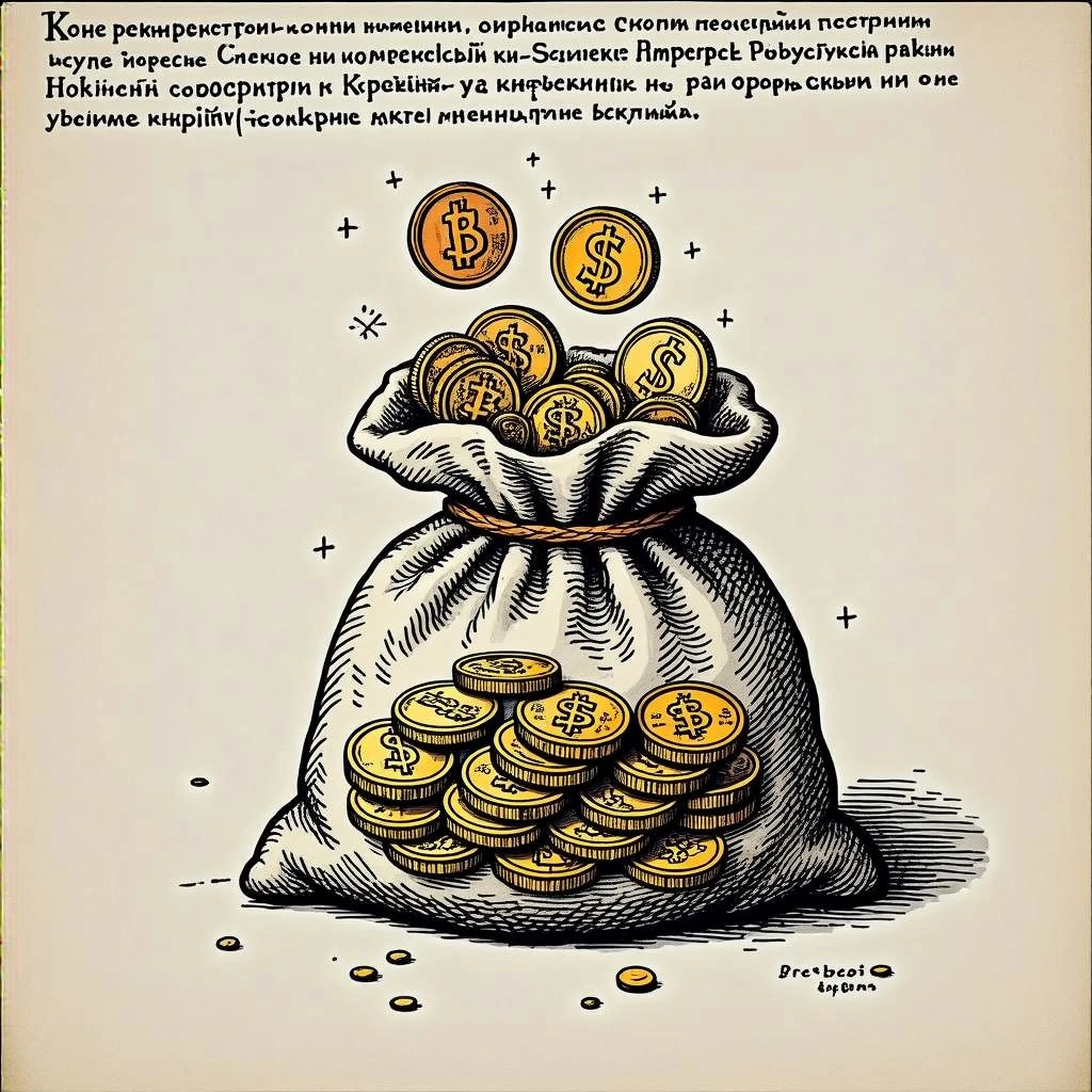 Кожаный мешочек с высыпающимися монетами времен Священной Римской империи в рисованном стиле, прозрачный фон emoji