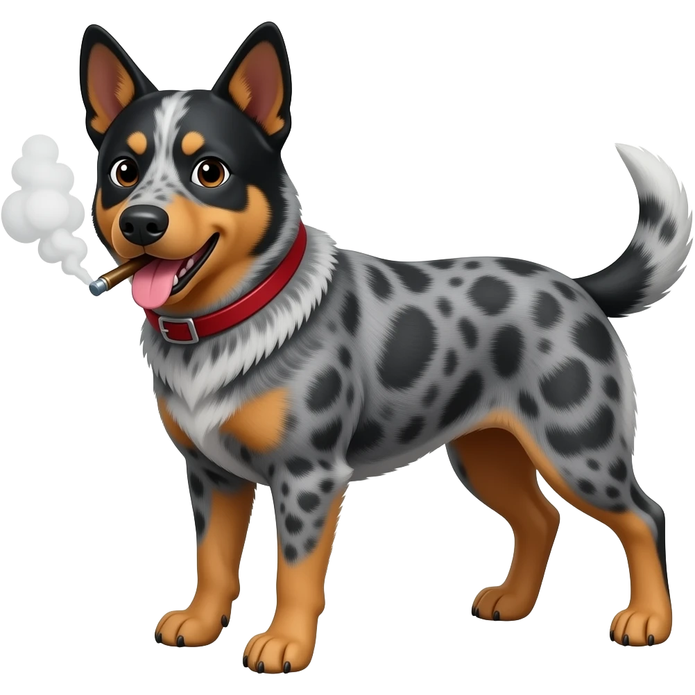 Red heeler hitting vape emoji