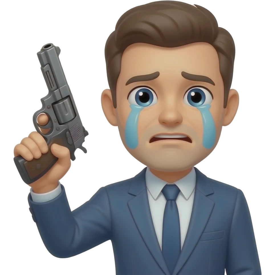 Crying face with gun pointing at his head emoji