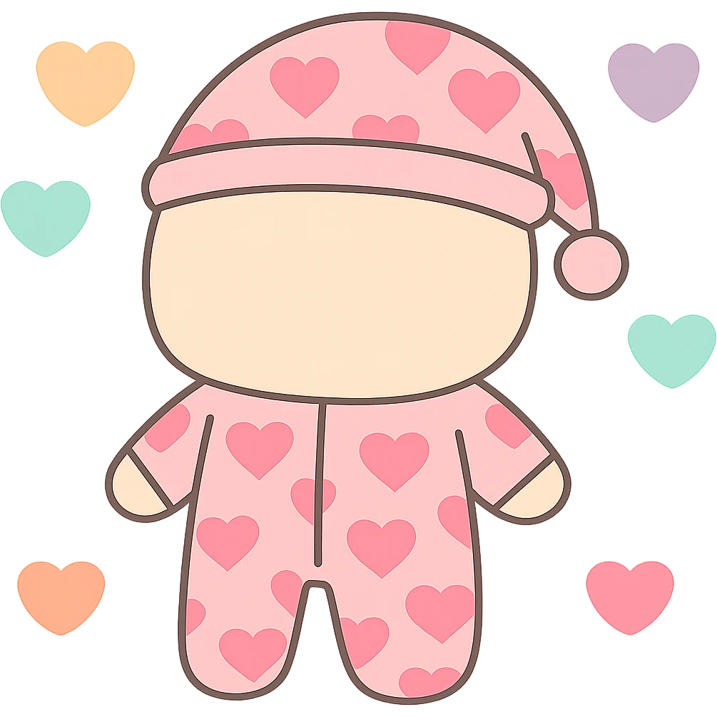 Remove the face from the pink pajamas covered in heart prints, surrounded by floating hearts, keep the style and transparency. Maintain the pink pajamas with heart prints and floating hearts, but without any face visible. emoji