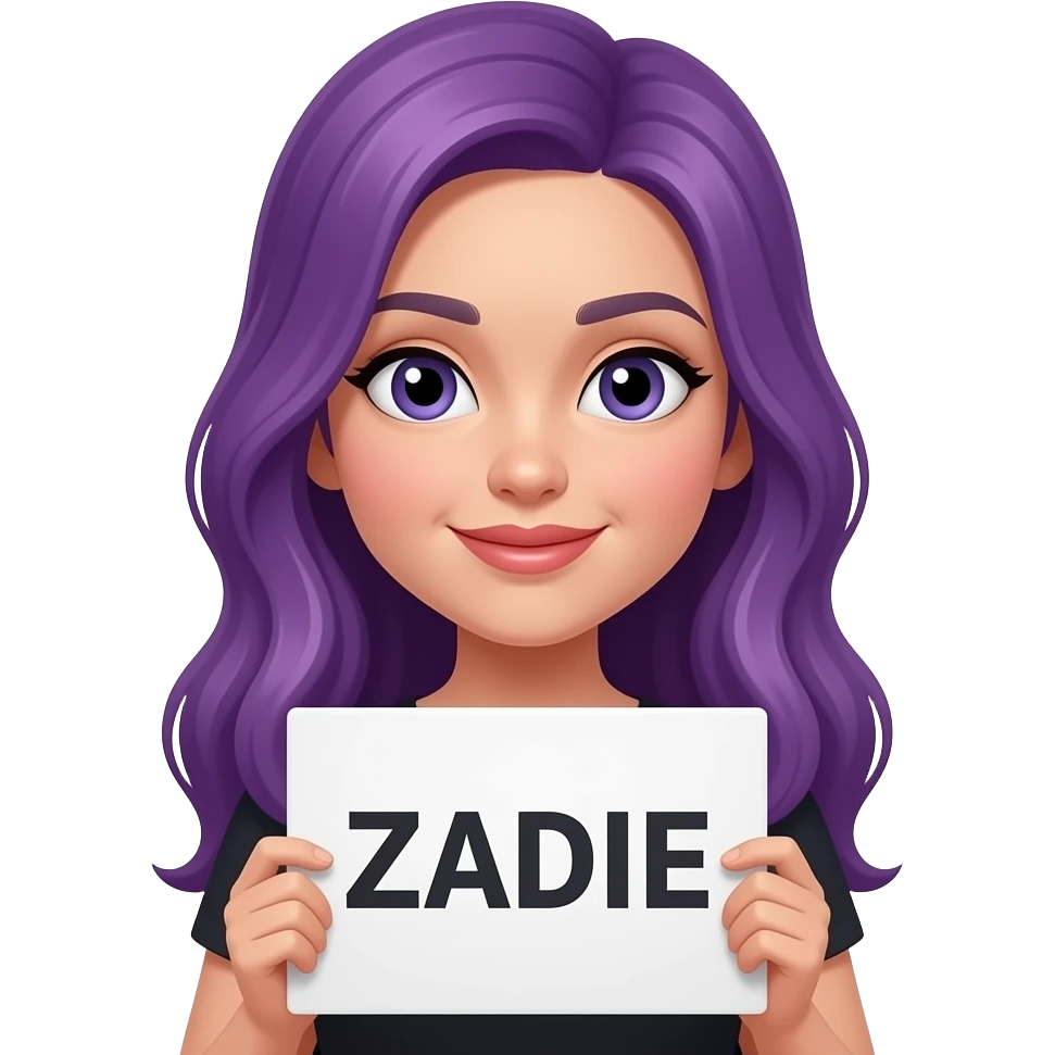 girl with long purple hair with a ZADIE sign emoji