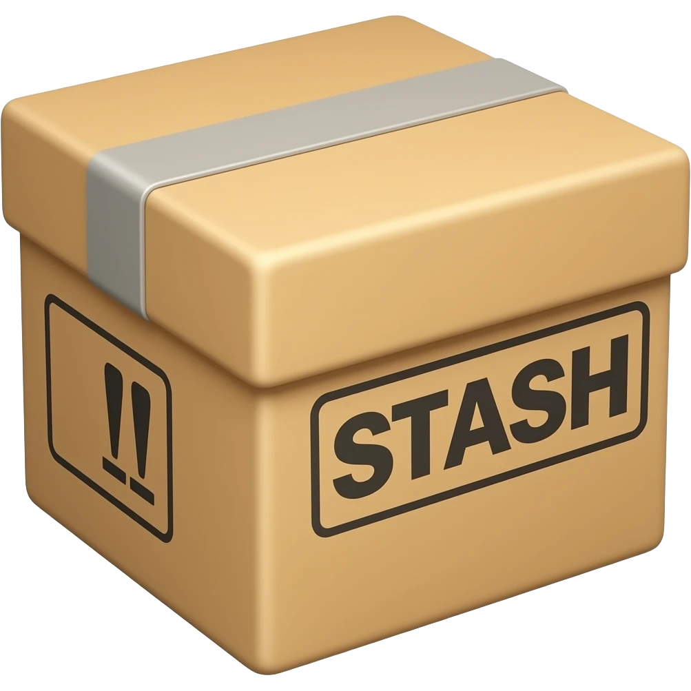 a box with a large inscription on the box saying "STASH" emoji