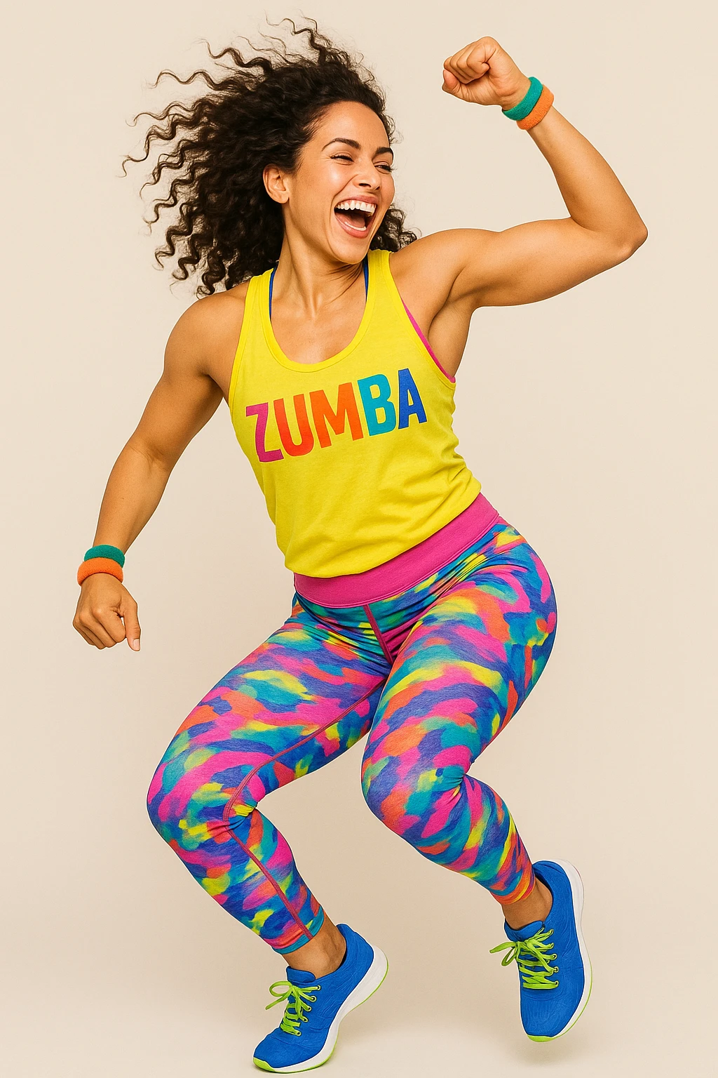 woman dancing zumba, sportswear, energetic, simple background emoji