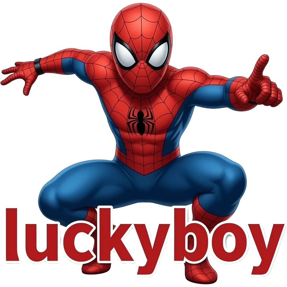 name : spiderman character with text luckyboy on the bottom part big font emoji