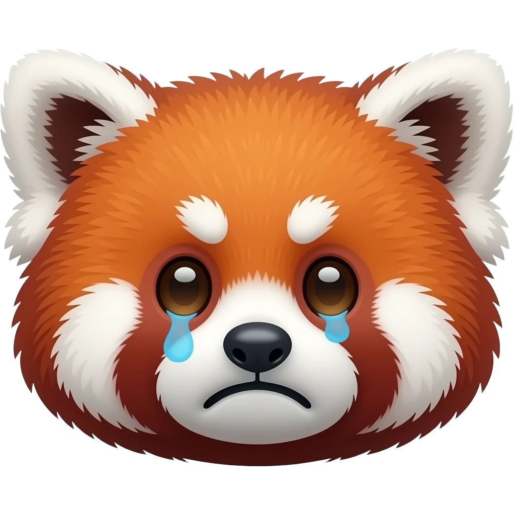 Very sad face red panda, cartoon emoji