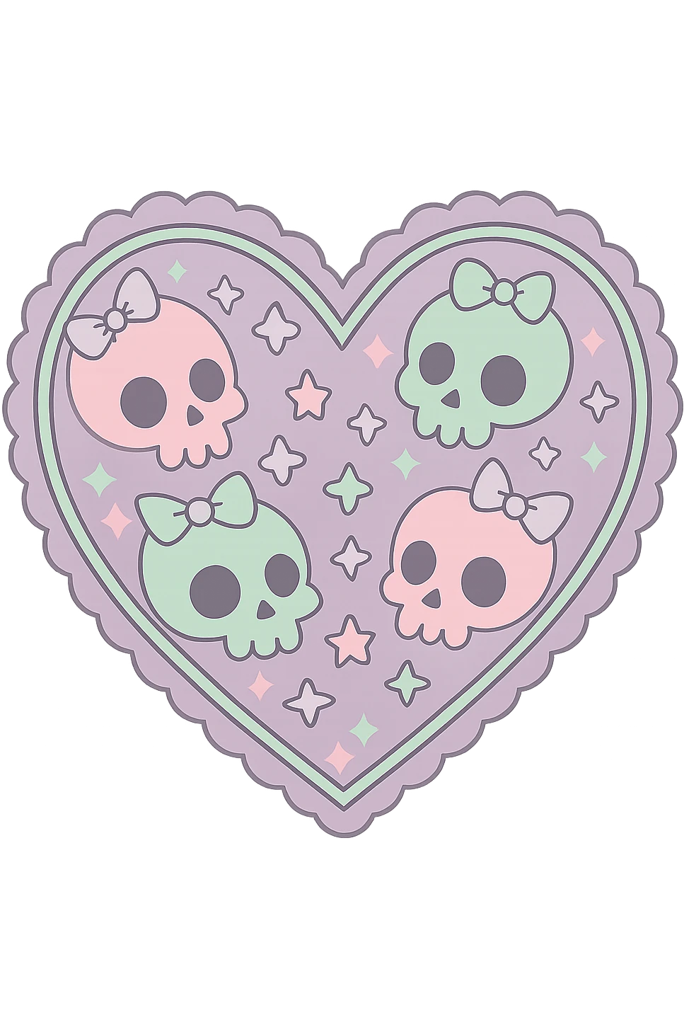 Remove the background, keep the pastel goth heart with pastel skulls and bows, transparent background. emoji