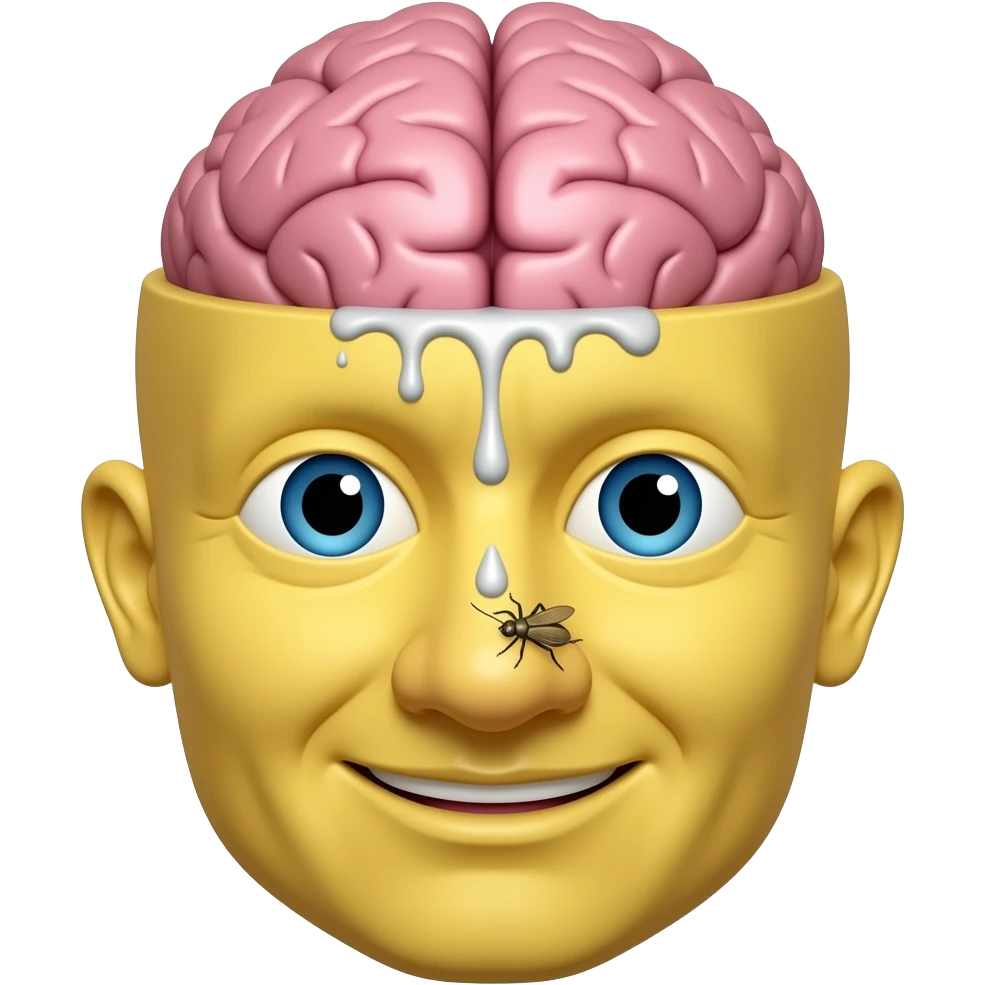 circle yellow emoji face pooping its brains from the front of its crank while a bug slips into his fat stinking nose emoji
