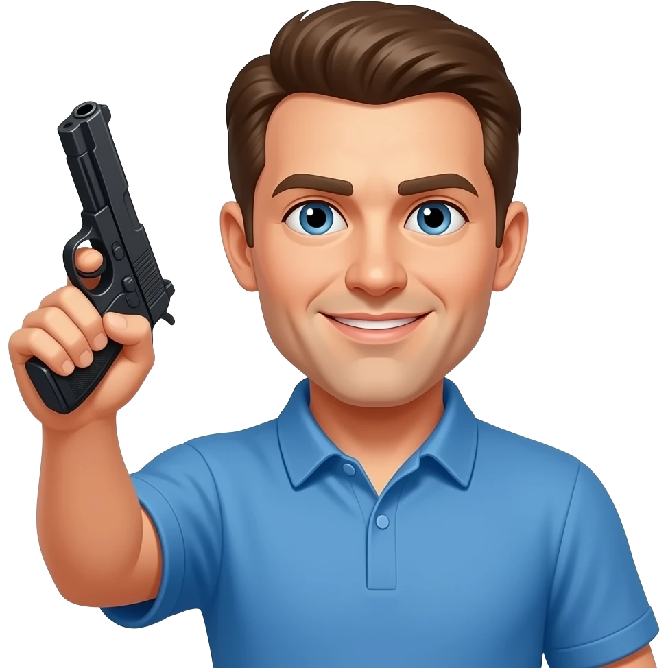 coach in a blue shirt making a fake pistol with his hand emoji
