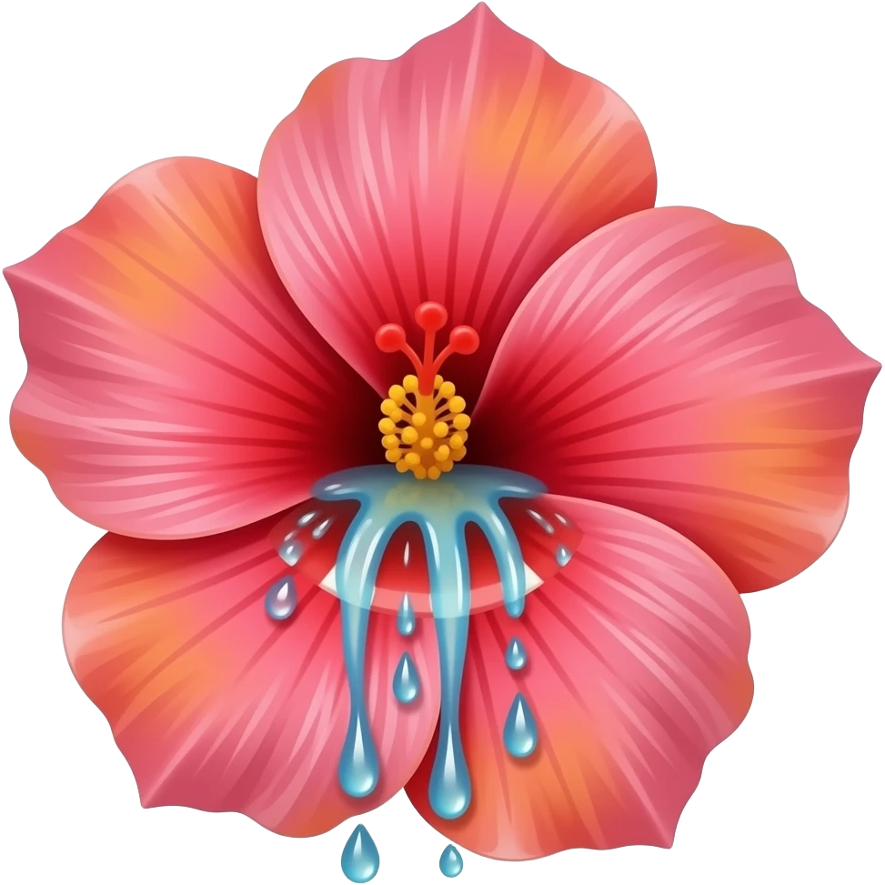 Hibiscus avec une bouche et des yeux et plusieurs goutes d'eau sortant de lui emoji