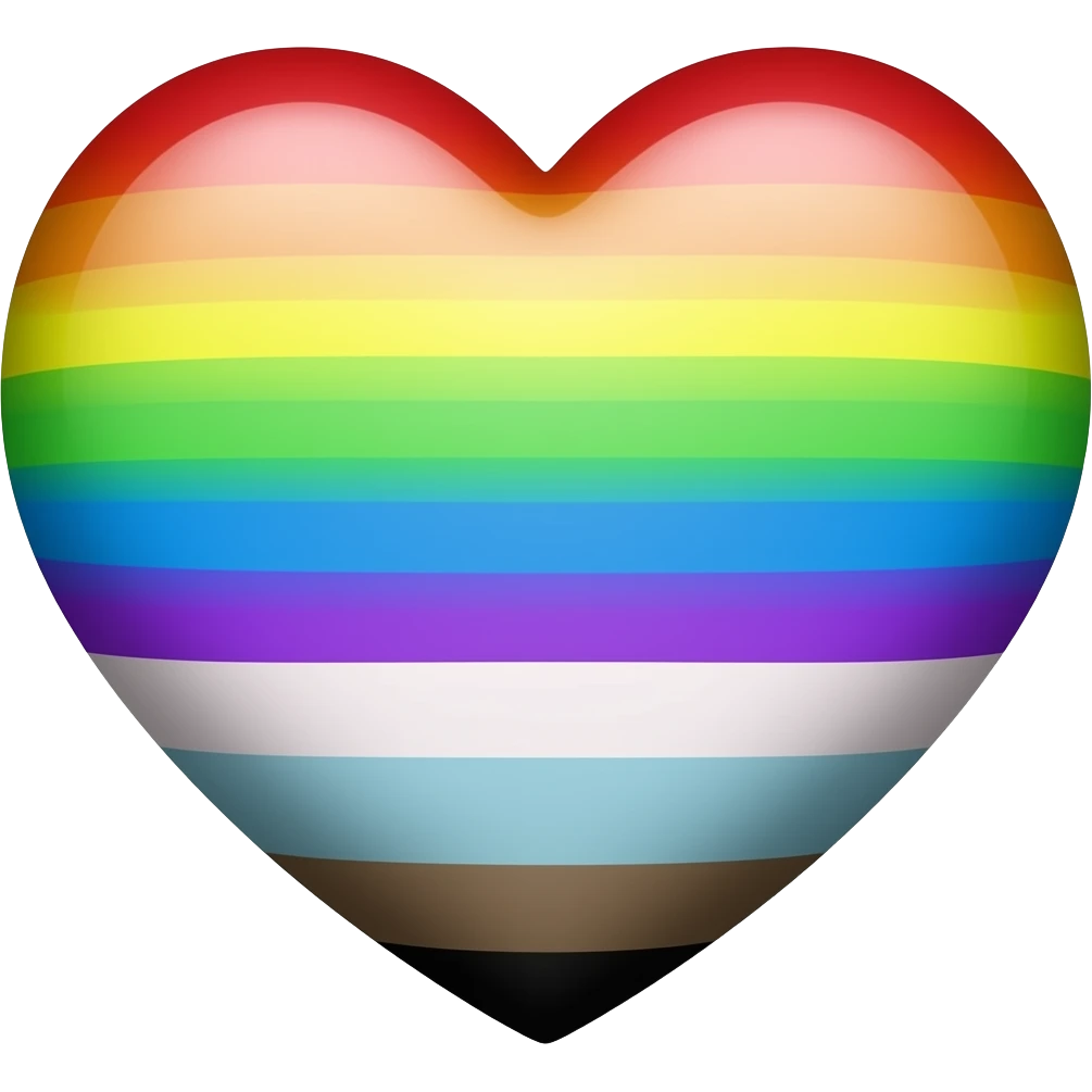 Progress flag heart red, orange, yellow, green, blue, violet, white, pink, light blue, brown and black emoji