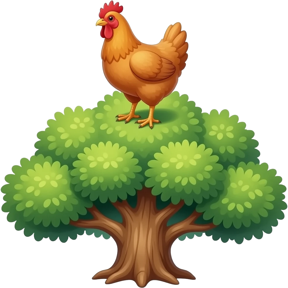 Galinha encima de uma árvore emoji