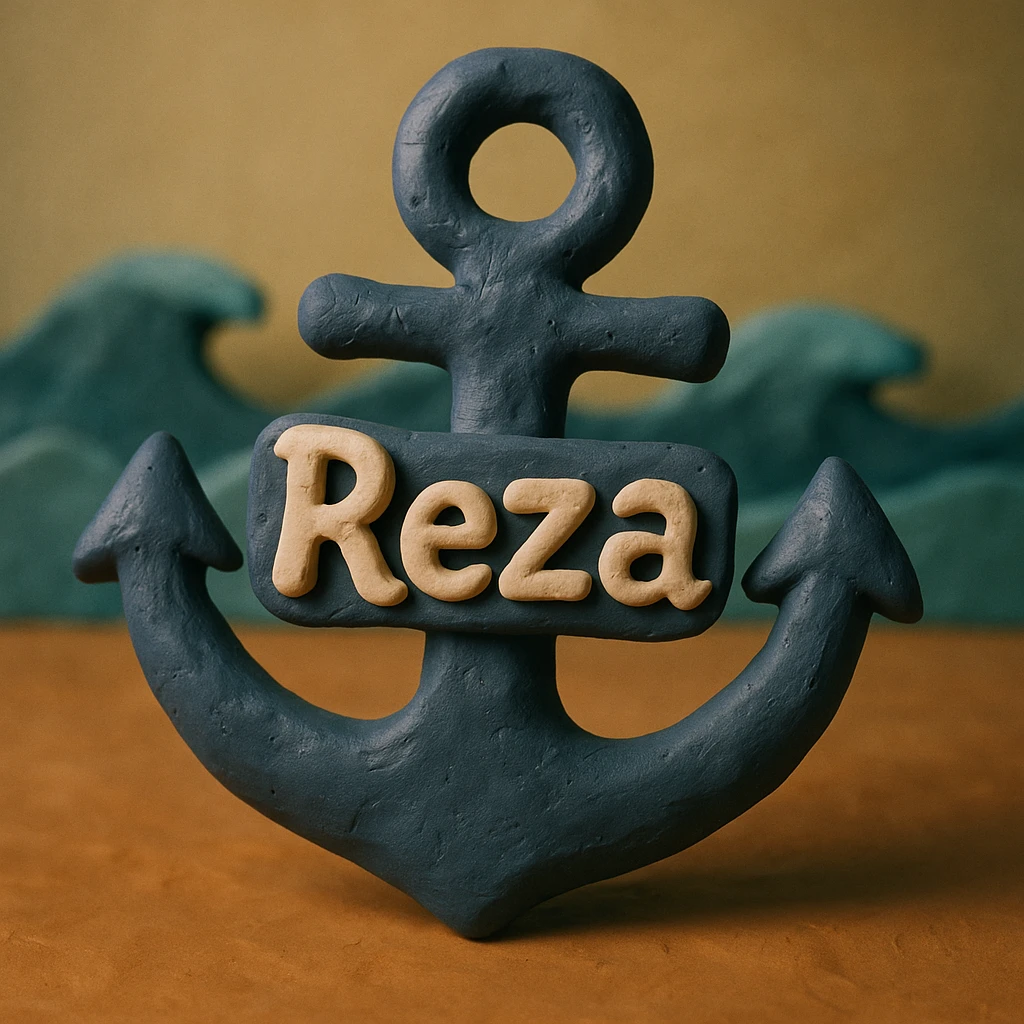 ship anchor with 'Reza' design in claymation style emoji
