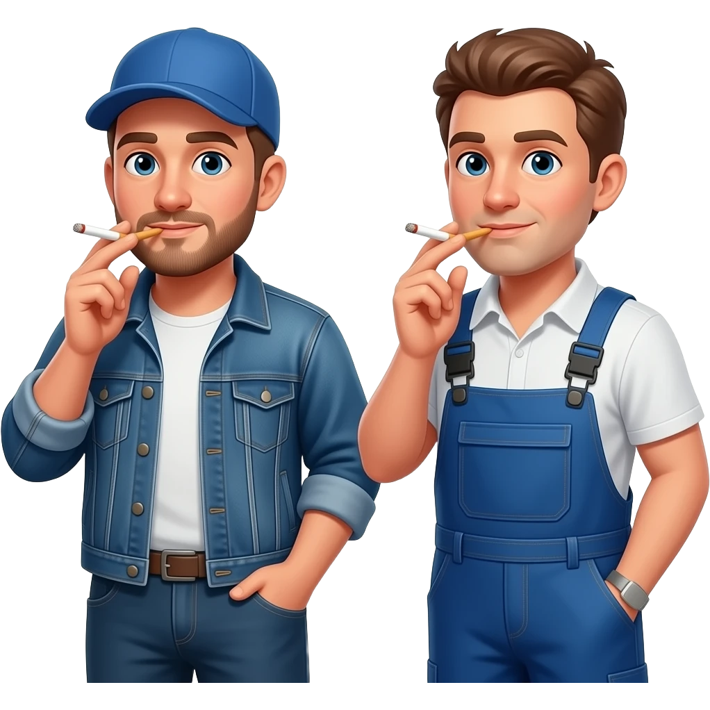 Two different blue collar men smoking cigarettes emoji