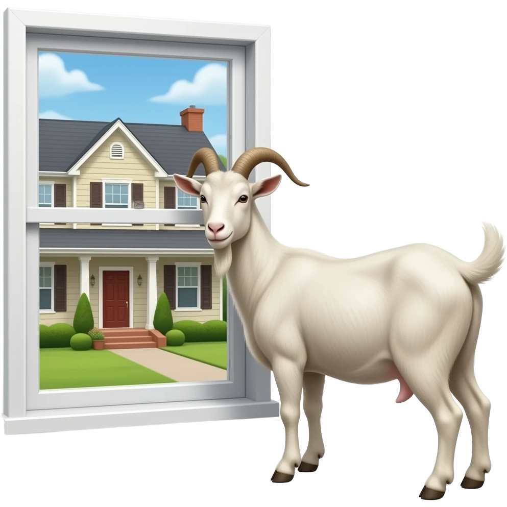 una cabrita mirando por la ventana de una casa entera, muy realista! emoji