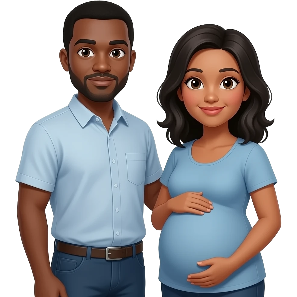 Pregnant medium dark man with black woman who is not pregnant emoji