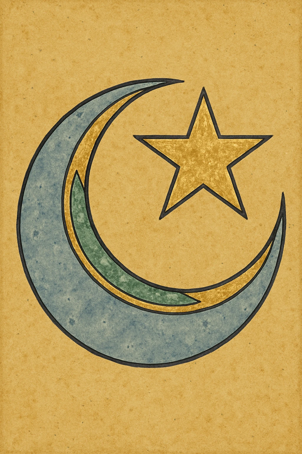 Ottoman crescent and star, stylized, elegant, gold and green accents emoji