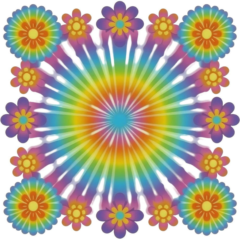 Multicolored rainbow retro groovy tie dye hippie trippy floral patterns emoji