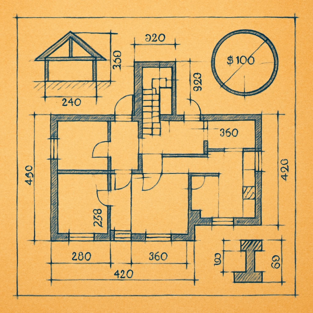 Сгенерируй мне чертеж на бумаге в рисованном, ярком стиле, на однородном фоне,он должен выглядеть серьезно, но при это ярко emoji