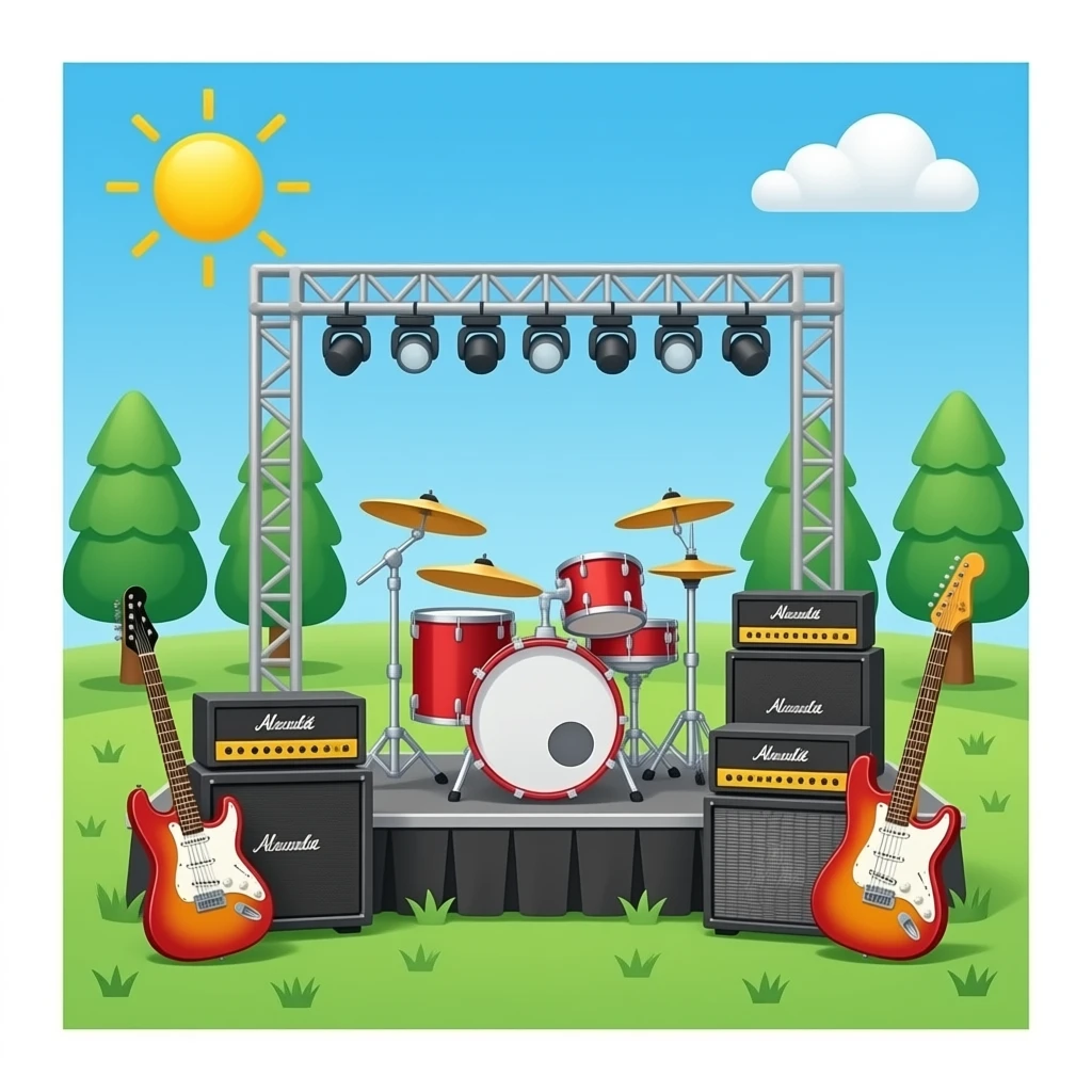 Instruments (rock and roll), stage, and clothes emoji
