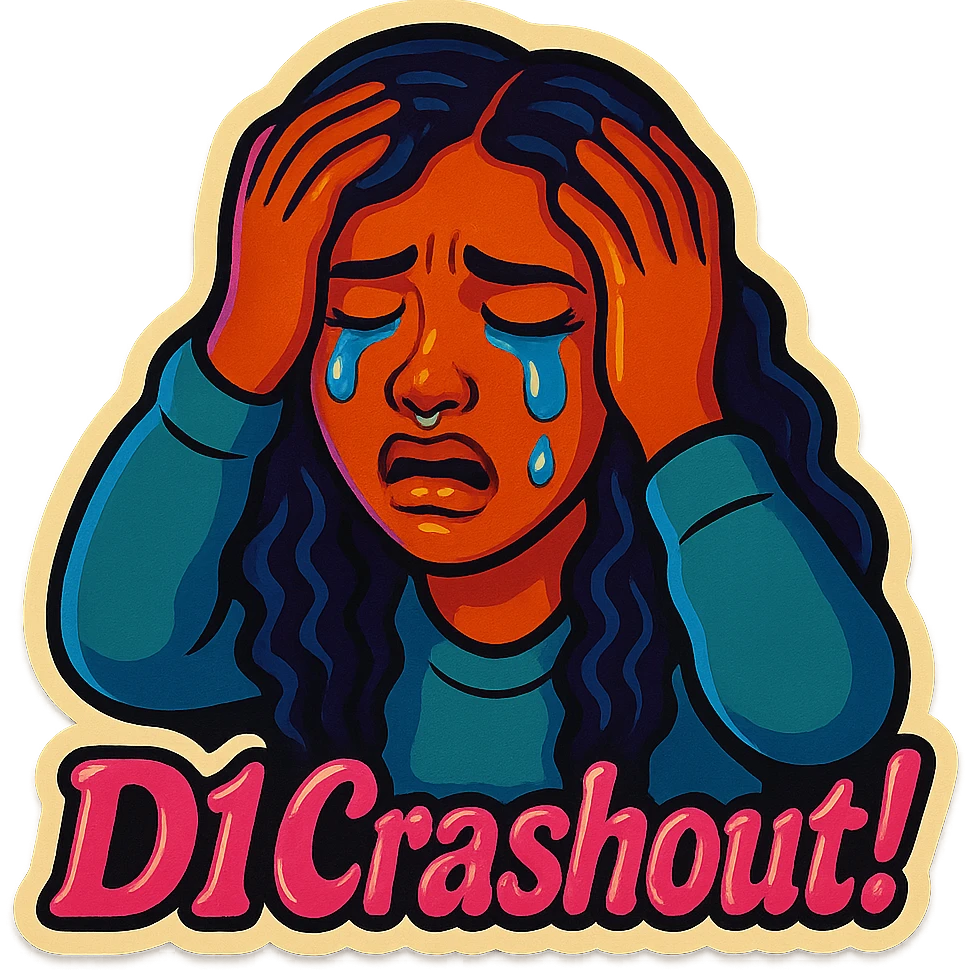Crying Holding head 
add the wordsD1 Crashout!  in pink  emoji