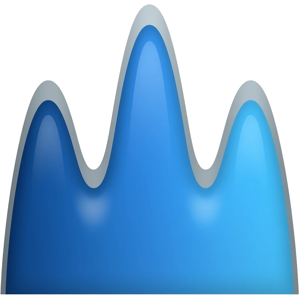 wave chart emoji with smooth, flowing lines in a gradient of dark blue (#002137) to sky blue (#7FC7FF), featuring three distinct peaks on a white background. The waves should have a subtle grey (#7B7B7B) outline for definition. emoji