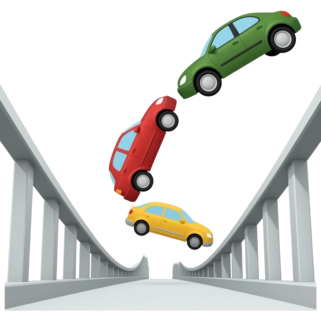 3 cars falling off a bridge emoji