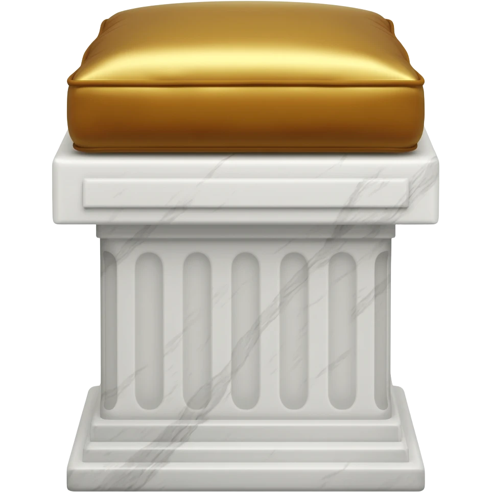 Beautiful precious tall Greek White marble pedestal with a gold cushion laying on top of it emoji
