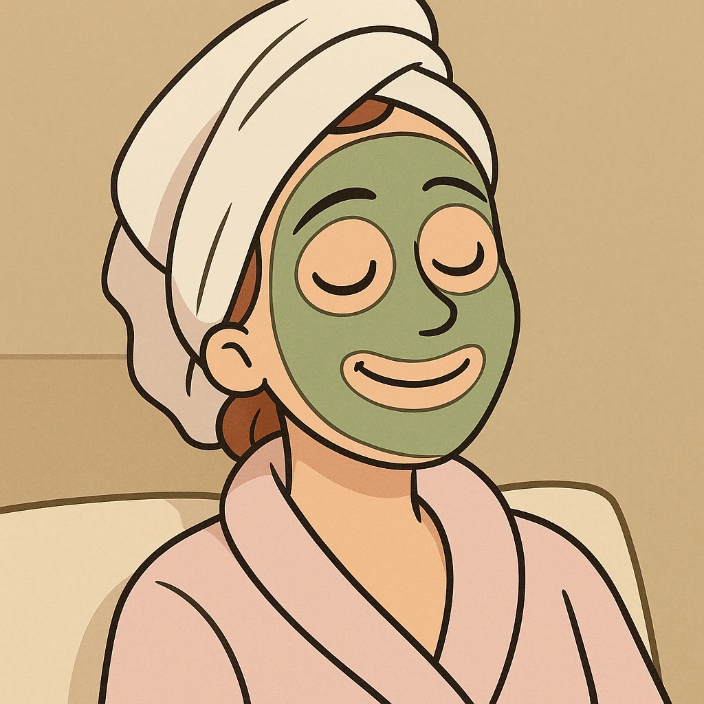 a smiling face with a green facial mask, relaxing, soft and calm expression emoji