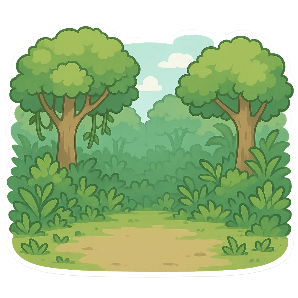 一片丛林，前面一大片空地 emoji