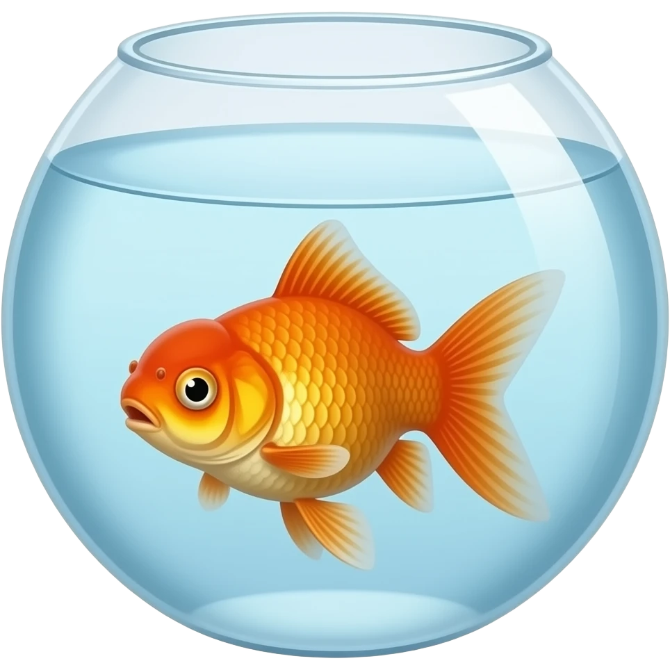 goldfish in an aquarium, simple and toon, simpler, just the fish in aquarium, clean aquarium emoji