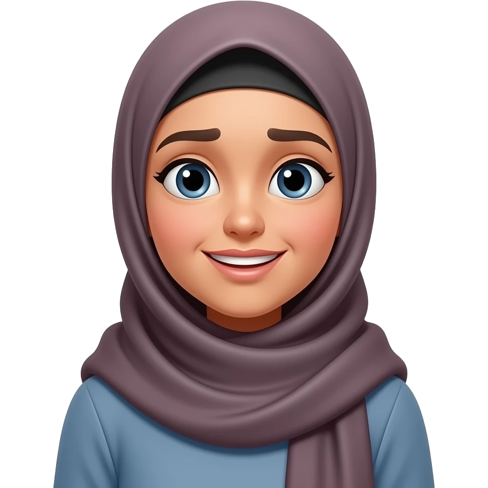 Hijabi woman looking in the corner being confused but smiling emoji