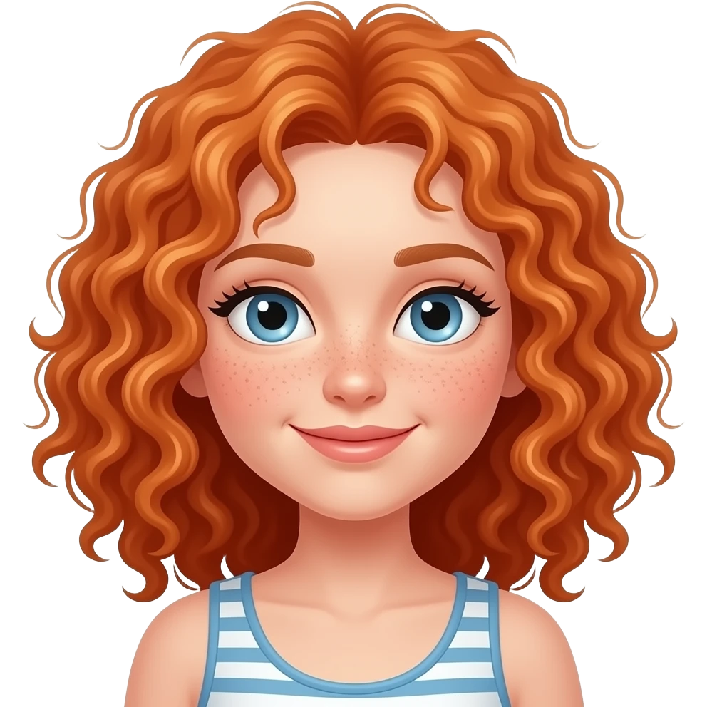Fille rousse bouclés tâches de rousseur surf emoji