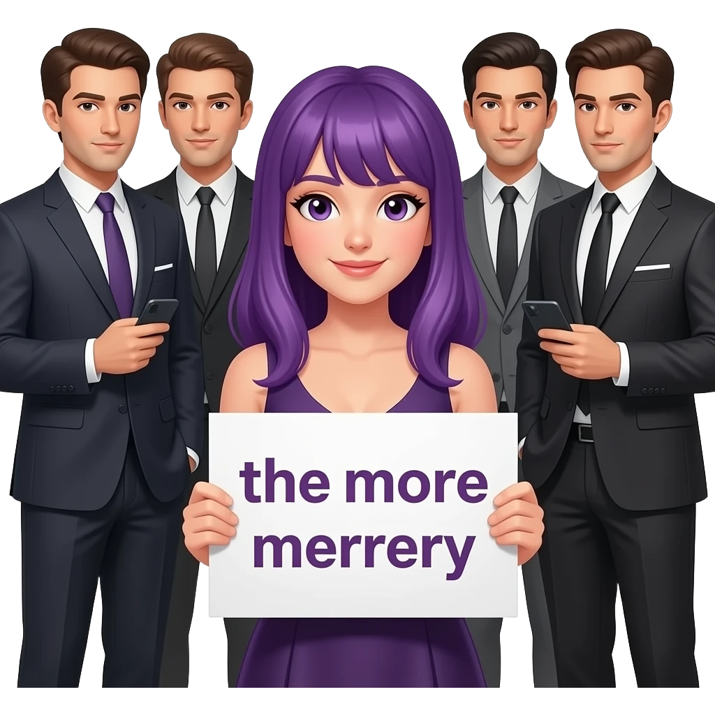 girl with long purple hair with a REVERSE HAREM because the more THE MERRIER sign emoji