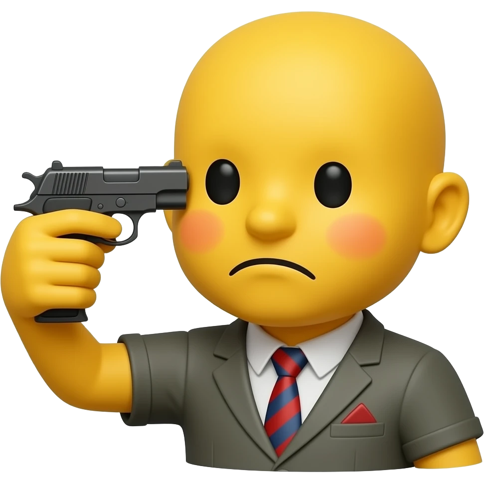 a pensive yellow emoji holding a gun to its head emoji