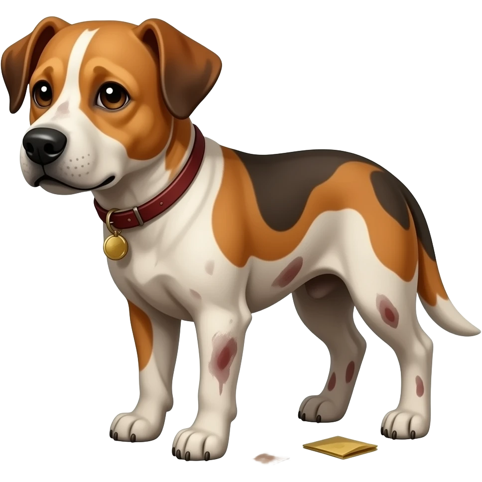 Cachorro de rua mendigo sujo fedido com lixo emoji