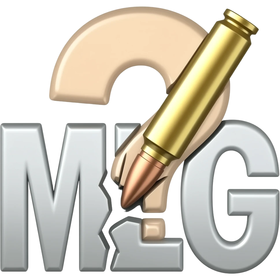 Надпись MLG пронзённая пулей и застревает в вопросительном знаке который ломается пополам emoji