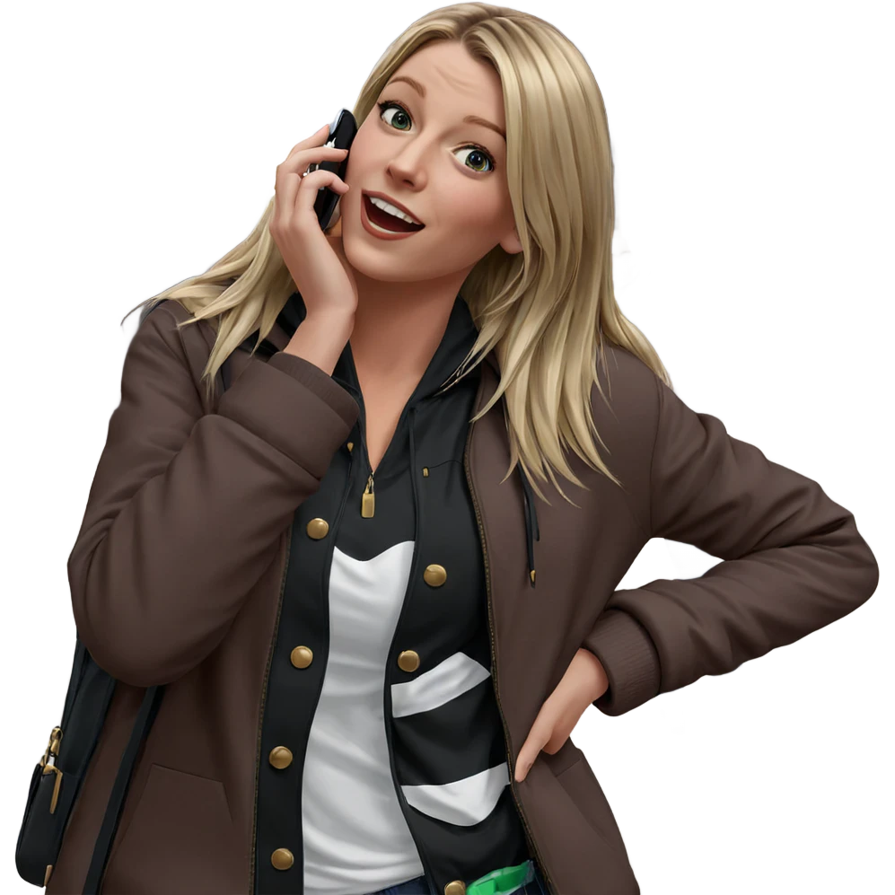 blonde girl with cellphone outdoors emoji
