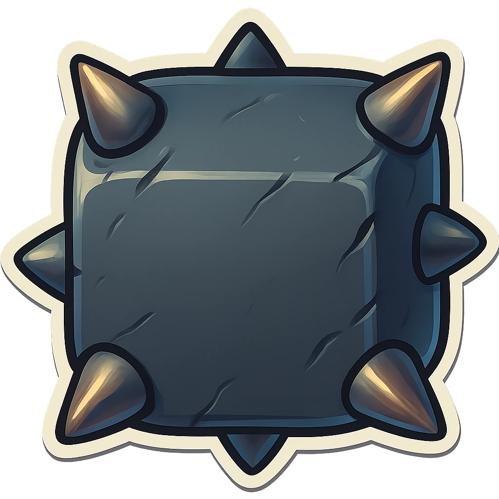 Add short, fat spikes to the outside sides of the graphite stone in a retro sticker style. Keep the background transparent. emoji