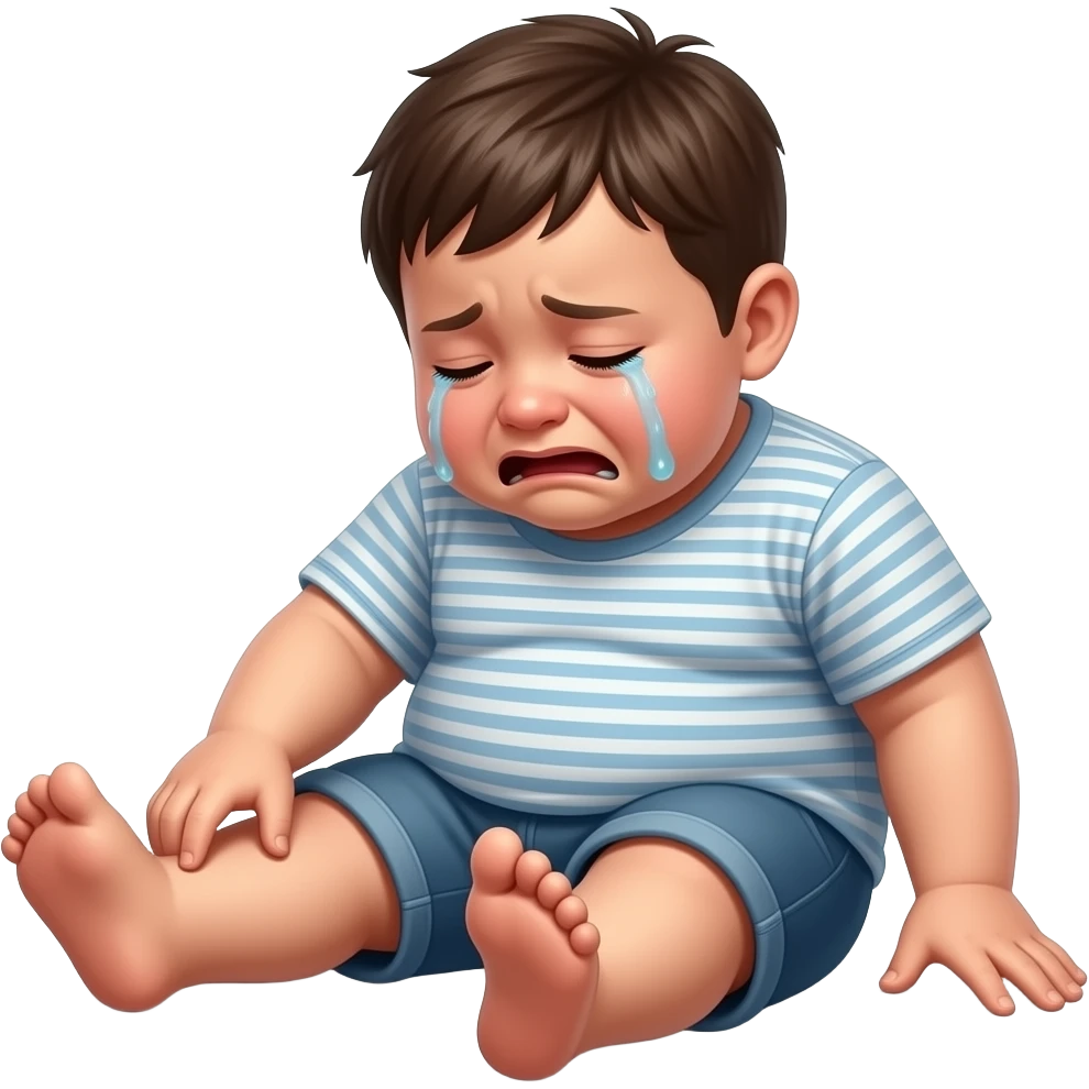 hazme un niño en el suelo llorando i tocandose la pierna i que el niño este muy gordo emoji