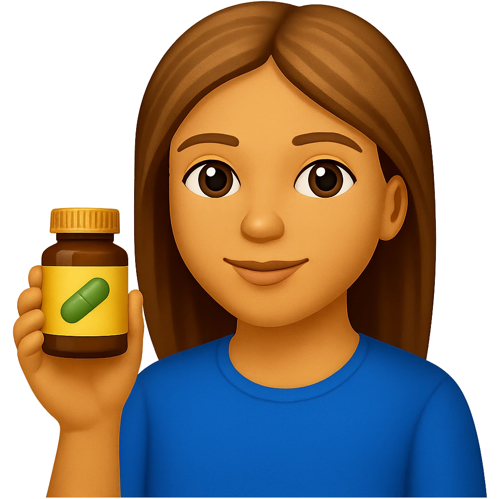 DONNA STILE EMOJI IPHONE DI UNA DONNA CON BOCCETTA DI INTEGRATORE IN MANO, 4K emoji